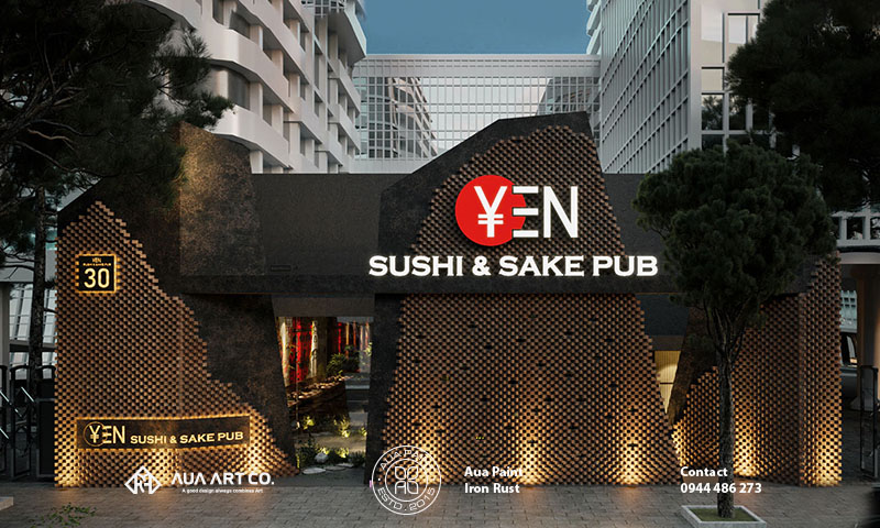 Bảng hiệu sắt sơn hiệu ứng rỉ sét dự án Yen Sushi & Sake Pub ở Tân ...